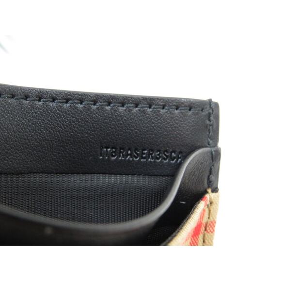 BURBERRY SANDON BEIGE CHECK CANVAS BLACK LEATHER LOGO CARD HOLDER CASE WALLET - Picture 8 of 10